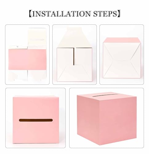 Image of SietDESEO Pink Card Box for Party 9.8 inch x 9.8 inch Large Gift Card Box Holder for Wedding Reception Baby Shower Birthday Graduation