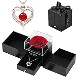 kese Preserved Real Rose with Forever Love Heart Necklace Jewelry Gift Set, Hand-Made Enchanted Forever Rose Flower Gifts for Her on Birthday, Valentine's Day, Anniversary Christmas and Mother's Day (Red)…