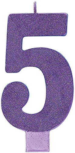 Amscan #5 Large Glitter Birthday Candle | Purple | Party Supply | 1 Piece #TOP28