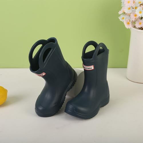 Kids Rain Boots - Boys Girls Lightweight Non Slip Rubber Boots Easy-on Waterproof Rainboots with Pull Handle Outdoor Shoes3