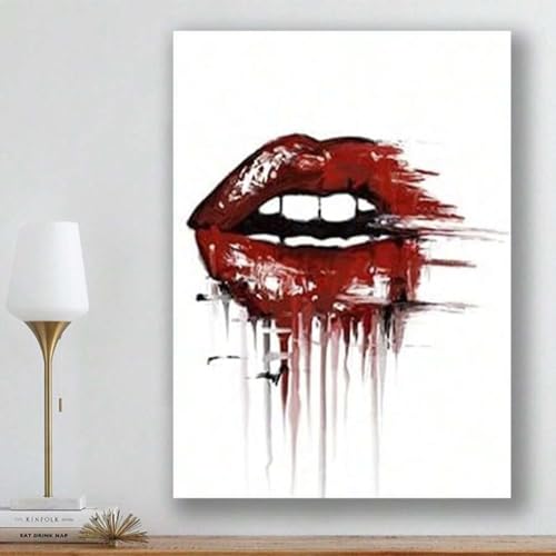 Toile murale femme noir et rouge 80x120 cm encadrée