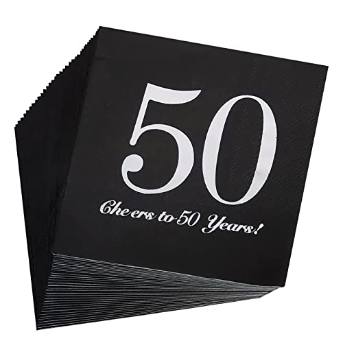 50th Birthday Napkins 50th Birthday Cocktail Napkins Beverage Napkins for Men and Women Wedding Anniversary Party Decorations 40pcs, Silver