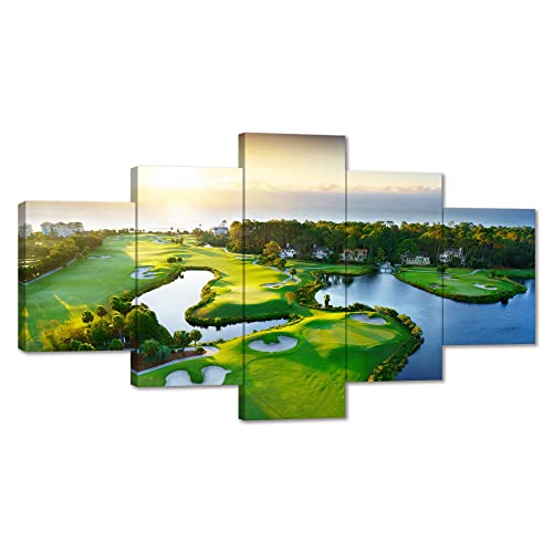 Golf Course Wall Art Sunrise Canvas Painting Sport Poster Prints Framed Picture For Living Room Office Bedroom Basement Home Decor (50Wx24H) #TOP10
