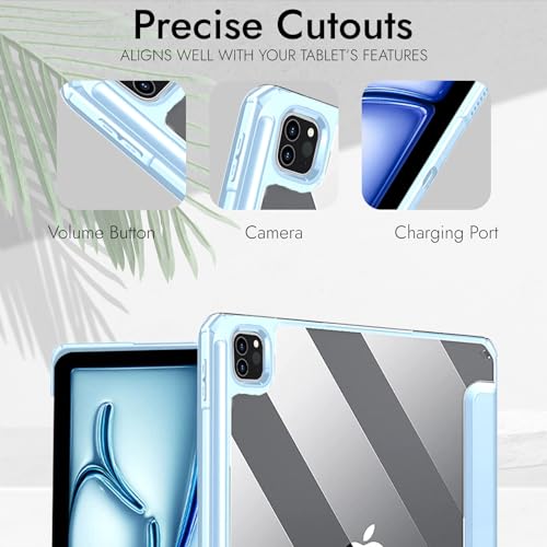 Image of Robustrion for iPad Air 13 inch Cover Case /for iPad Pro 12.9 inch with [Pencil Holder] [Transparent Back] Hybrid Case Cover for iPad Air 13 inch 2024 [Auto Sleep Wake Support] - Light Blue