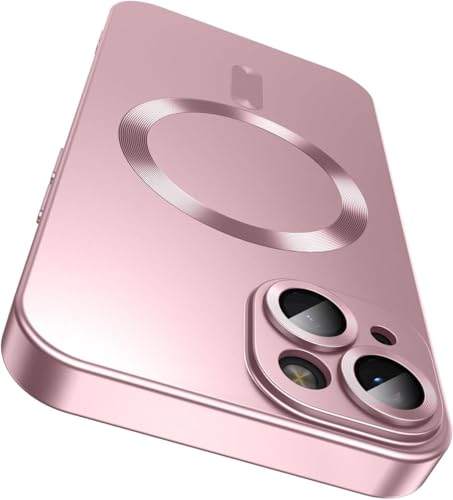 Image of DIZORO Magnetic Case for iPhone 15 Case [Compatible with MagSafe][Built-in Camera Lens Protector] Slim Soft Silicone Bumper Shockproof Metallic Luster Back Cover Phone Case (Pink.)