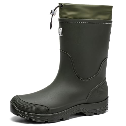 Image of WOWSTICK Waterproof Rain Boots for Men and Women Lightweight Slip Resistant Fishing Deck Garden Mid-calf Outdoor Work Booties