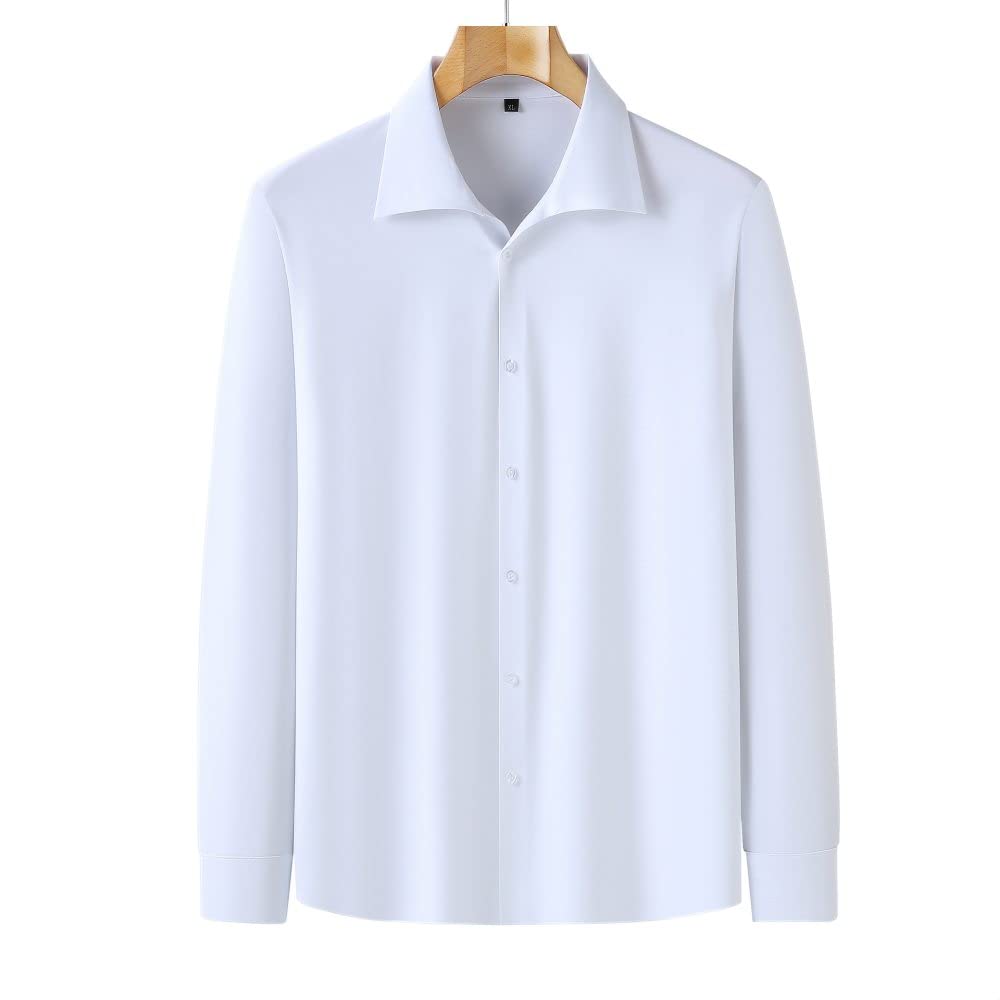 HGJH Herren Flanellhemd, Herren-Langarmhemd Thermo Große Größe Kubanischer Kragen Elastizität Weißes Hemd Button-Down-Baumwolle Holzfäller Bequemes Hemd Lässiges Arbeitshemd Für Männer Jungen