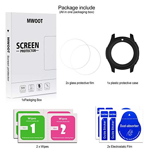 MWOOT 2 Pieces Tempered Glass Screen Protector und Black Case Cover Compatible with Samsung Galaxy Watch 46MM and Samsung Gear S3 ONLY Frontier Model