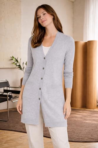 Image of State Cashmere Women's Button Front Cardigan 100% Pure Cashmere V Neck Fashion Sweater Dress with Pockets