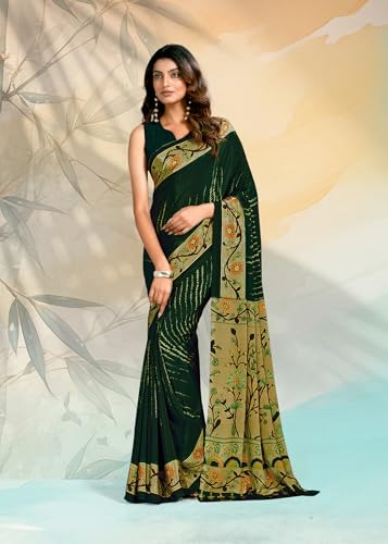 Image of Jaanvi fashion Women's Crepe Silk Saree with Unstitched Blouse Piece | Soft Lightweight Traditional Ethnic Wear Saree for Party, Wedding, Festival