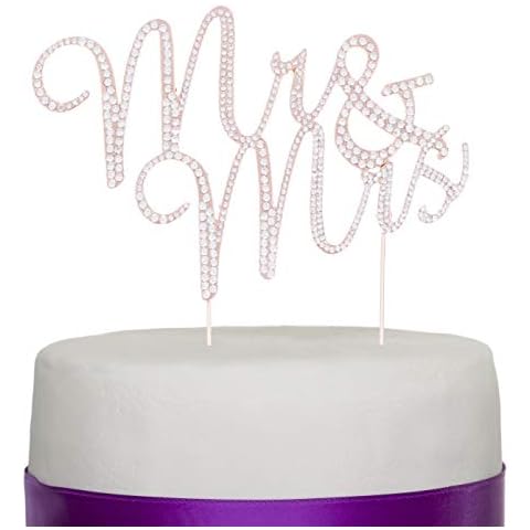 Mr & Mrs Wedding Cake Topper - Rhinestone Monogram Decoration (Rose Gold) Cover