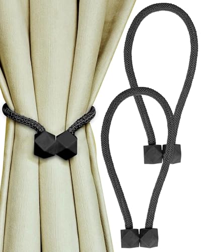 JUKOTA 2 Stück Magnetische Gardinen Raffhalter,Gardinenhalter,Gardinen Halter mit Magneten,Vorhang Halter Raffhalter,für Gardinenklammern Vorhänge Zuhause,Büro,Dekoration(Schwarz)