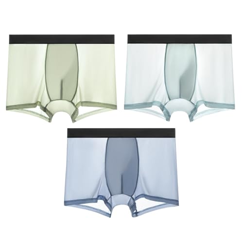 Verdancy Men's 30D Cool Ice Silk Boxer Briefs Trunks Lightweight Breathable Quick-Dry Underwear for Summer