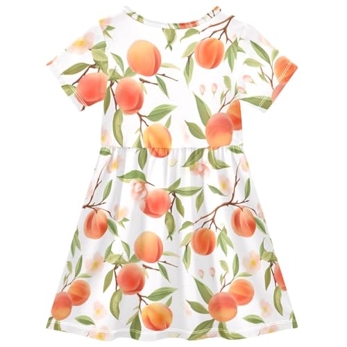 Emelivor Watercolor Peaches Branches Girls Dresses Short Sleeve Skater Dress2
