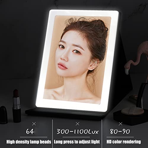 Momoko -Makeup Mirror, Rechargeable Travel Vanity Mirror With 3 Color Led Lights, Tabletop Portable Mirror For Beauty And Sensor Touch Dimmable Compact Cosmetic Mirror (Black) #TOP2