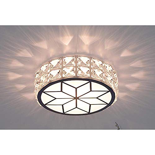 LED Small Crystal Ceiling Light Modern Creative Round White Acrylic Lampshade Ceiling Lamp for Bedroom Kitchen Loft Aisle Hall Balcony Stair Garden Lighting Fixture,5W Warm Light,D17CM, Flush Mount