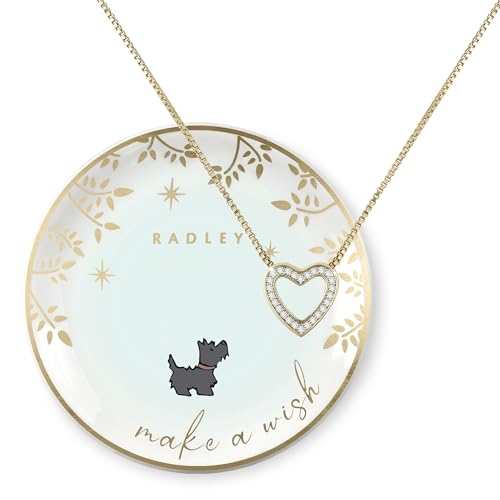 RADLEY 18ct Gold Plated Stone Set Open Heart Pendant Necklace & Trinket Tray Set