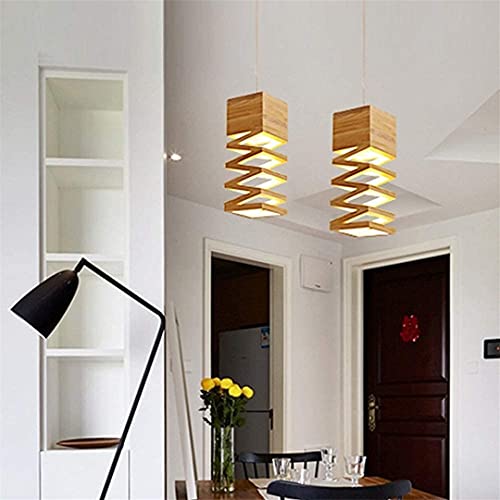 Moderna lámpara de techo para comedor de madera con diseño geométrico E27 4