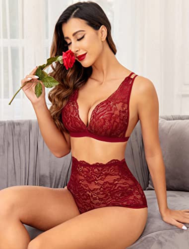 Image of Avidlove Sexy Lingerie for Women High Waist Bra and Panty Set Strappy Babydoll Bodysuit
