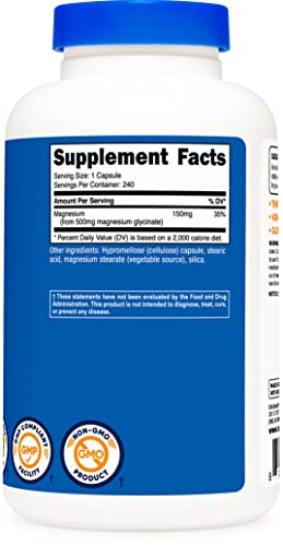 Nutricost Magnesium Glycinate Capsules (500 Mg), 240 Capsules - Gluten Free, Non-Gmo, Vegan #TOP4