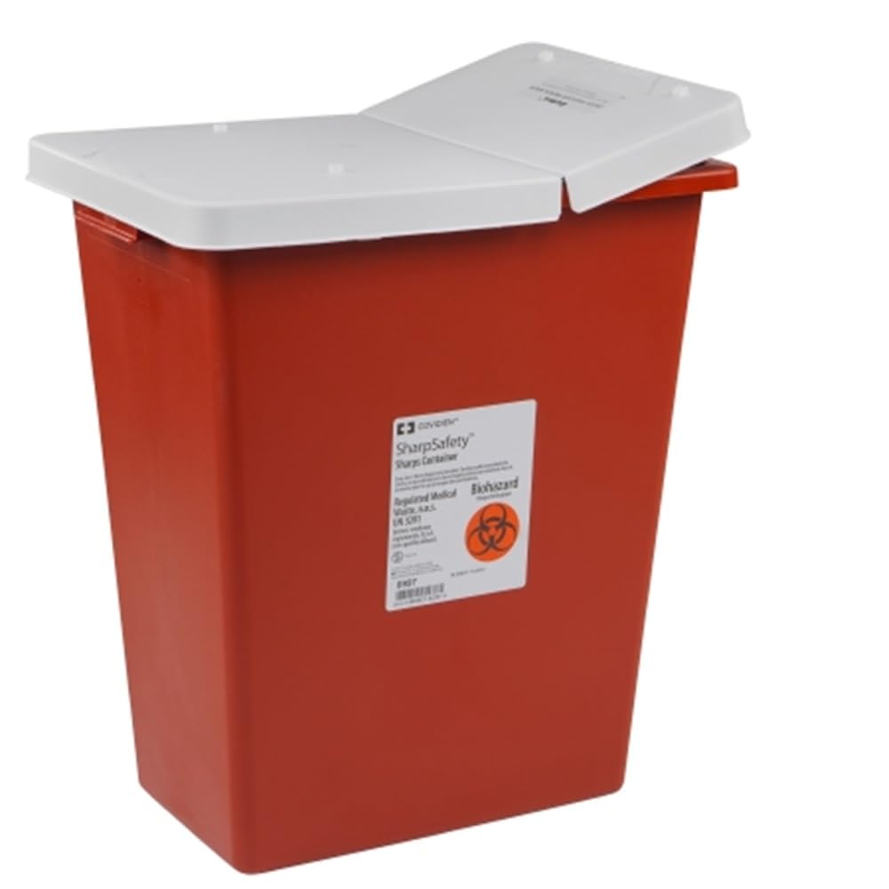 Covidien 8932 SharpSafety Sharps Container with Gasketed Hinged Lid, 12 gal Capacity, Red (Pack of 10)