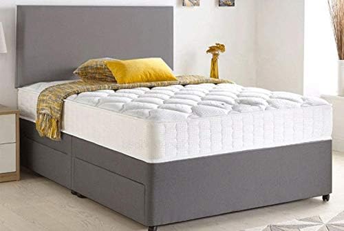 Grey Divan Bed with Orthopaedic Mattress, Headboard (4ft6 Double) - 2 Drawers - Chenile Fabric