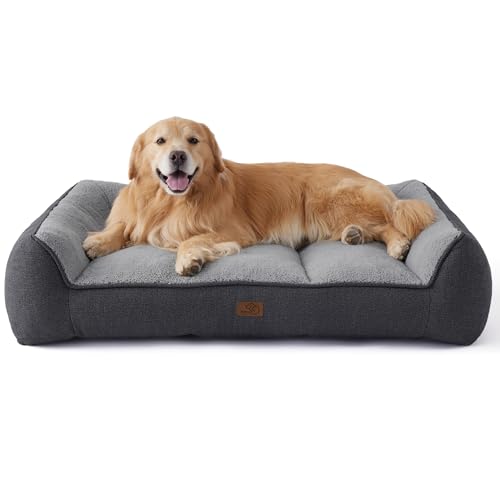 Bedsure Lettino Lavabile per Cani Grande - 122x89cm Divano per Cani Extra Spesso e di Sostegno con Rivestimento Impermeabile, Cuccia Antiscivolo in Peluche Sherpa Morbido, Grigio Scuro