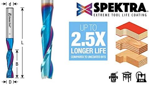 Amana Tool 46127-K SC Spektra Extreme Tool Life Coated Spiral Plunge 1/8 Dia x 1/2 CH x 1/8 SHK 2 Inch Long Up-Cut Router Bit - Image 3