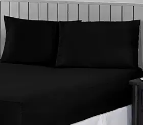 Jogo de Cama Casal Padrão 400 Fios Percal 03 Peças Com Barra, Antiácaro, Anti-pilling com Toque Macio - Preto