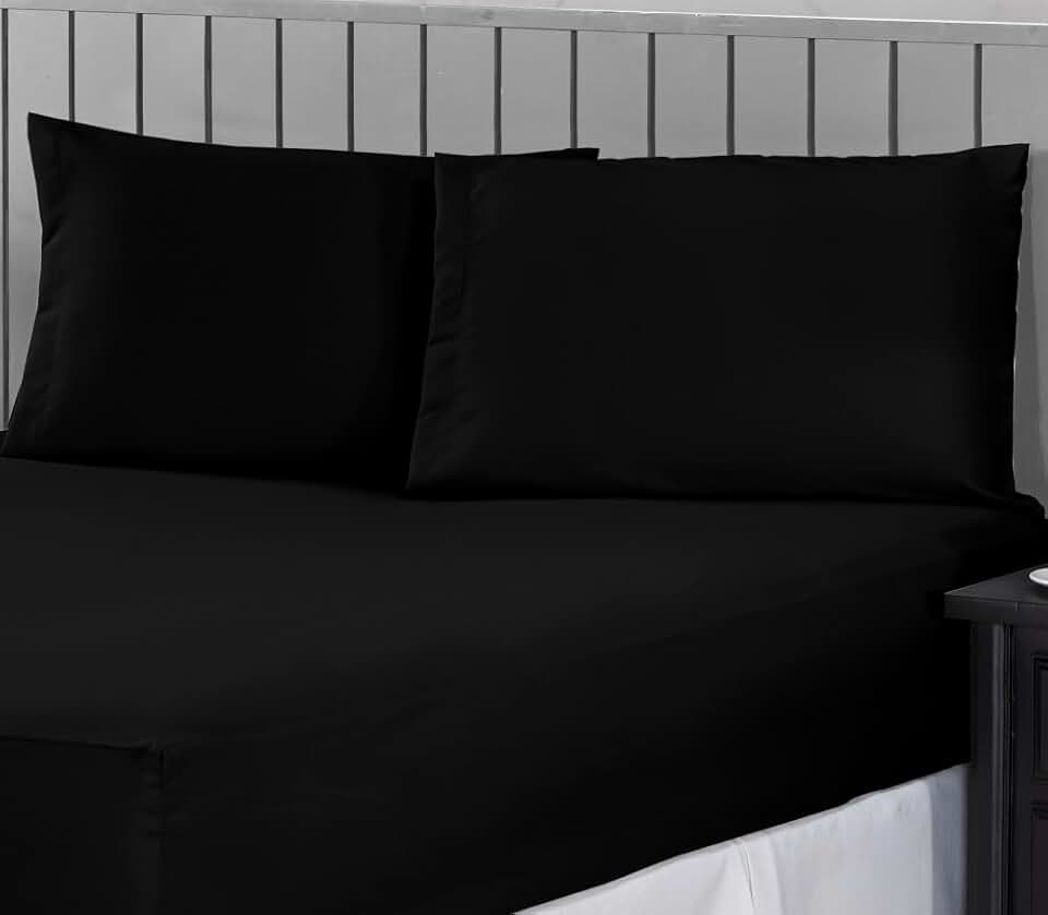 Jogo de Cama Casal Padrão 400 Fios Percal 03 Peças Com Barra, Antiácaro, Anti-pilling com Toque Macio - Preto