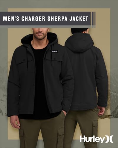 Hurley Men's Charger Jacket - Sherpa Lined Outdoor Jacket with Snap Closure Pockets - Button Down Men's Hooded Jacket (S-XL)2