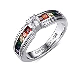 VNOX Personalized Stainless Steel Gay Pride Rainbow CZ Relationship Engagement Promise Rings Weeding Band for Lesbian,Size 6
