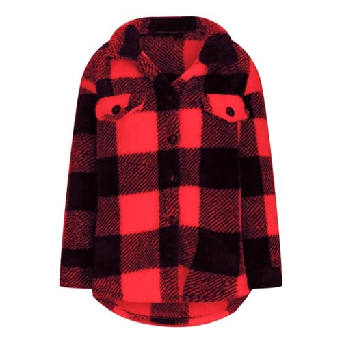 Womens Flannel Shirts Warm Plush Shacket Jackets Button Cardigan Trendy Plaid Fleece Fuzzy Winter Coats Outerwear - Image 3