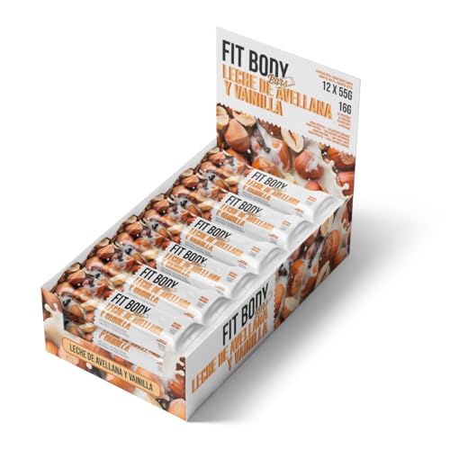 Fit Body Bars RcOcio – Barritas Proteicas Saciantes 55 g | 16 g Proteína | Sin Azúcares Añadidos | Snack Fit para Dieta y Deporte | Sabores Gourmet | Caja 12 Unidades Padre (Avellana y vainilla)