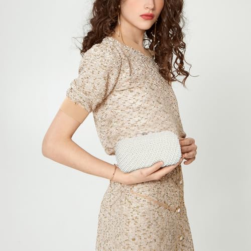 Image of YYW Womens Pearl Clutch Purse Evening Handbags Beaded Bag for Wedding Bride Party with Chain