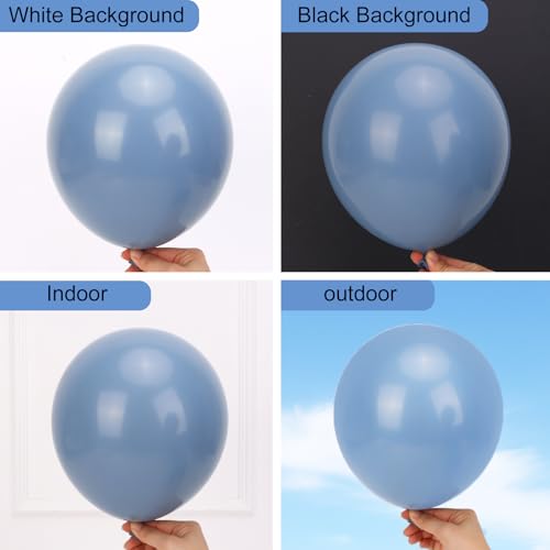 Image of RUBFAC Dusty Blue Balloons 129pcs Different Sizes Pack of 18 12 10 5 Inch, Latex Boho Neutral Blue Balloon Garland Arch Kit for Wedding Engagements Anniversary Baby Shower Birthday Party Decorations