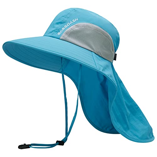 Image of BASSDASH UPF 50+ Unisex Water Resistant Wide Brim Sun Hat with Large Neck Flap Ponytail Fishing Hat for Men Women