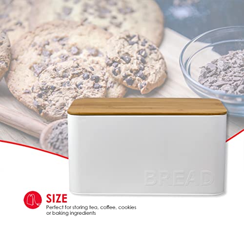 Home Basics Medium Tin Bread Box With Bamboo Top, Kitchen Countertop Organizer, White (1) #TOP3