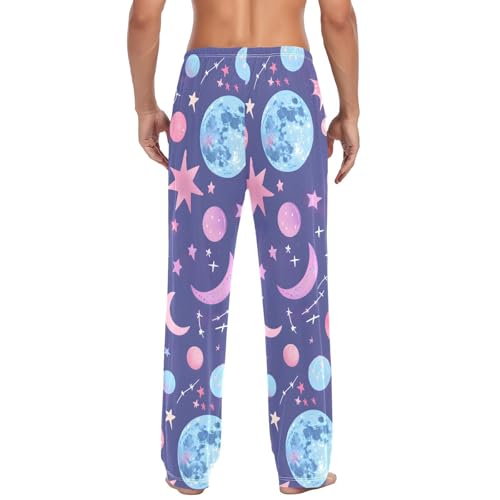 Pastel Mystical Constellation Moons Planets Stars Pajama Pants Drawstring Sleepwear for Men's Pjs Bottoms,S4