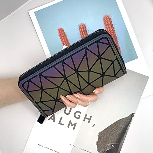 Cafiny Geometric Luminous Wallet For Women Holographic Reflective Zipper Clutch Purse With Multiple Compartments And Coin Pocket #TOP5