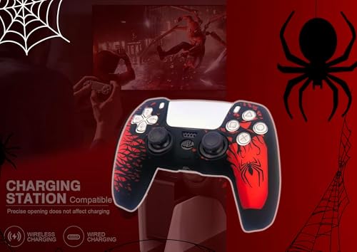 Image of TMG PS5 Controller Skin Spider-Man Theme Silicone Pecial Edition Protective Skin Case Cover for PS5 Controller with 2 Thumb Grip Caps (Red-Black)