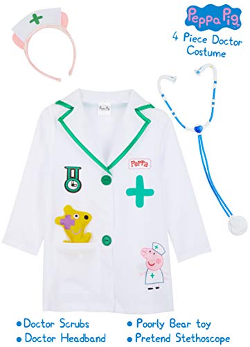 Peppa Pig Kostuum voor kinderen, dokterskostuum voor meisjes en jongens, met Peppa Pig, stethoscoop en laboratoriumjas, kinderkostuum, 3-5 jaar (3 jaar) - Image 4