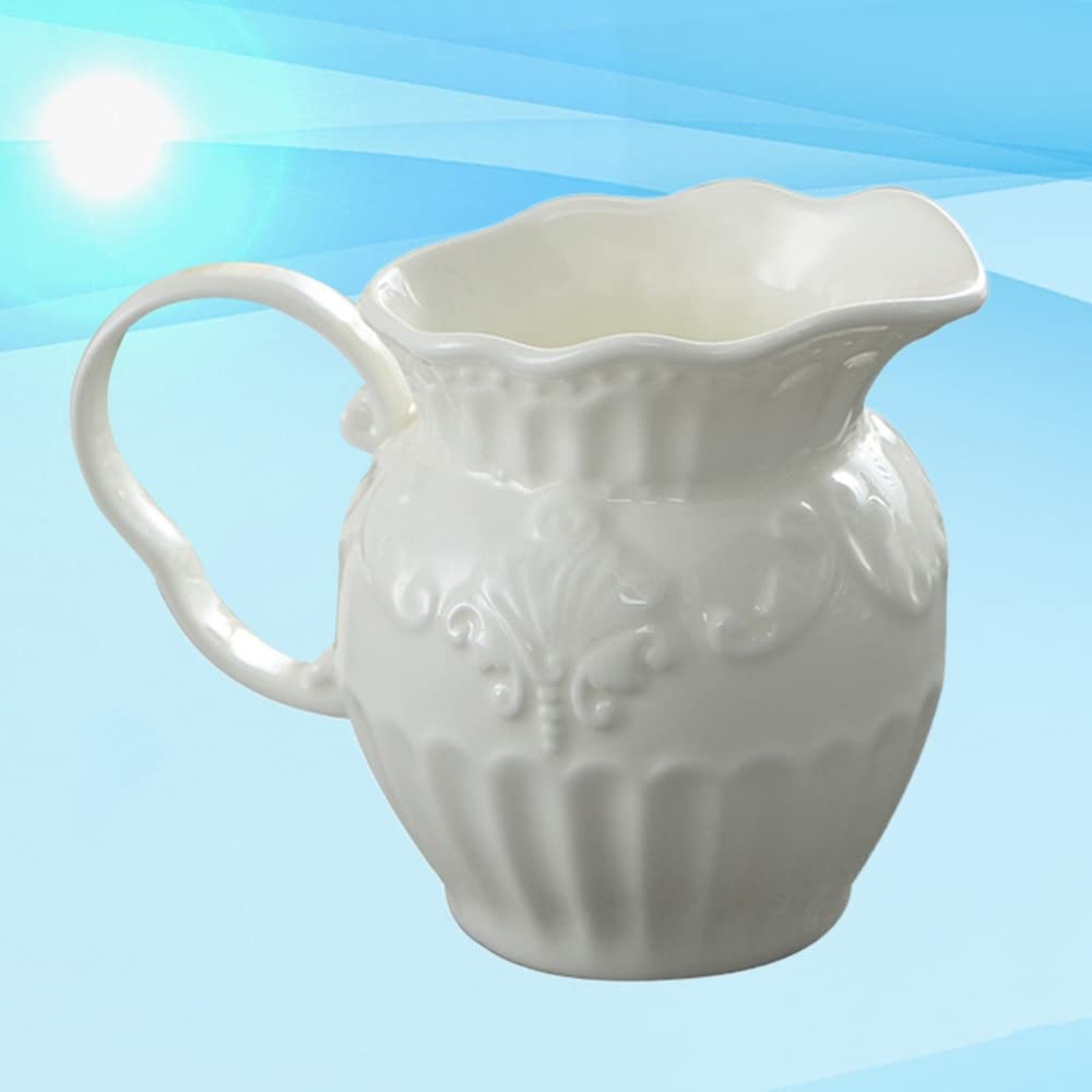 Pichet à crème, pichet à crème, pichet à baratte, pot à lait de restaurant, pot à crème sculpté en céramique, pot à café, pot à mousse, café familial, ustensiles de cuisine, lait (couleur : blanc)