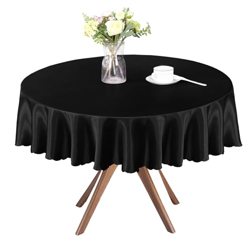Homiest 1 Pack 60 Inch / 5ft Round Tablecloth Satin Table Cover, Black Table Cloth Overlay for Wedding Reception Graduation Banquet