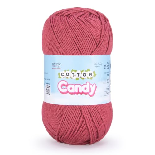 Image of Ganga Acrowools Cotton Candy Yarn - Soft Premium Cotton Blend Wool for Knitting & Crochet | Lightweight, Smooth Texture, Pastel Shades, 100gm Ball (CCY009 -Old Rose Red)