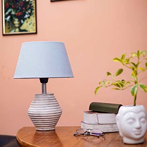 Image of PineCraft International Atury Table Lamp with Shade Night Lamp for Living Room, Study Room, Bedroom & Home Decor Gift Item 14 inch Height Wooden Study Lamp with Grey Shade