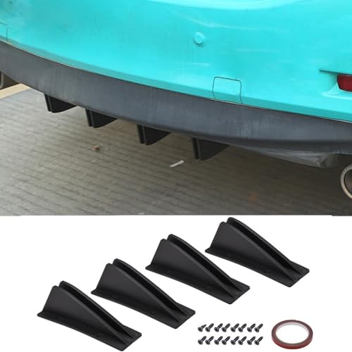 GEARCELL Car Rear Bumper Spoiler Curved Shape Rear bumper Diffuser Lip Spoiler Shark Fin Double Wings Trim Covers Decoration Set Lip Splitter, 4-Pack