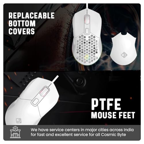 Image of Cosmic Byte Firestorm RGB Wired Gaming Mouse, 67 Grams, 12400DPI, 1000Hz Polling, Pixart 3327 Sensor, 10M Switches, Paracord Cable, Software Support Upgraded PTFE Feet (White)