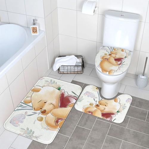 トイレマット くまのプーさん 3点セット おしゃれ フタカバー 浴室足ふきマット 吸水 速乾 滑り止め 抗菌 防臭 洗える ふわふわ 40x60cm