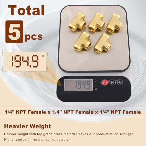 Image of 5pcs 1 /4 inch NPT Female Pipe to 1 /4 inch NPT Female Pipe to 1 /4 inch NPT Female Metals Brass Barstock Street Tee Pipe Hose Fitting